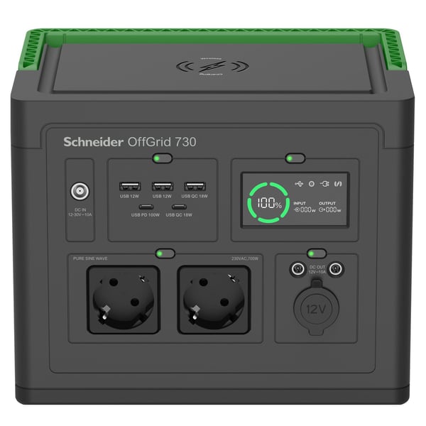 APC OffGrid 730 strømstasjon 738 Wh PPS730-GR, 2 Schuko, svart/grønn