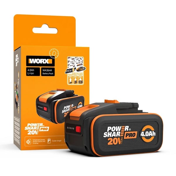 WORX WA3644, Akku, 4 ah, 20 V, WORX, Musta, Oranssi, Litiumioni (Li-Ion)