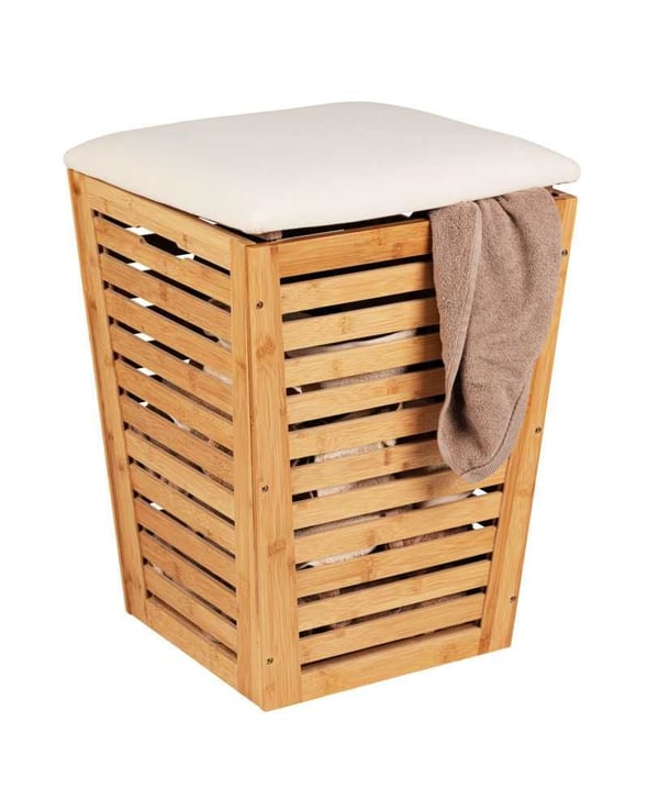 Wenko tvättkorg med sits, 80 L, bambu, WENKO