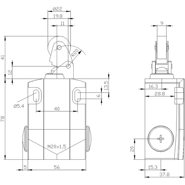 Siemens 3SE51220KE01 3SE5122-0KE01 Pysäytyskytkin 6 A Rullavarsi, metallitanko, muovirulla IP66, IP67 1 kpl 1 kpl