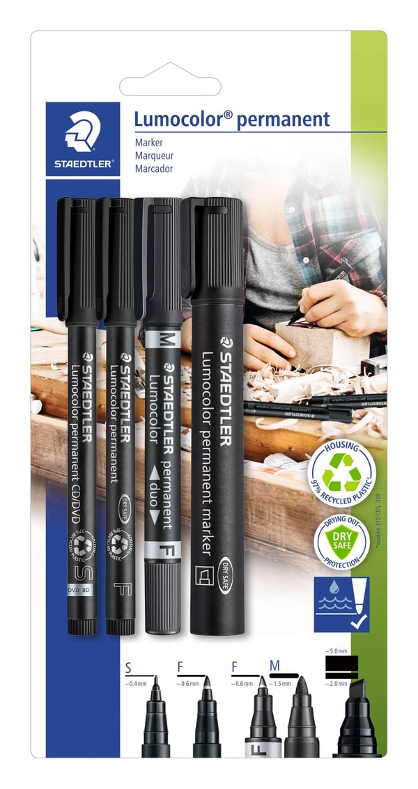 Permanentmarker staedtler lumocolor, svart, multi set med 4 st.