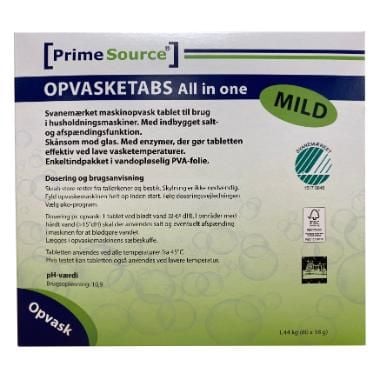 Maskinopvask Tabs Prime Source Mild All-In-One 80 stk Svanemærket Opløselig,80 stk/pk