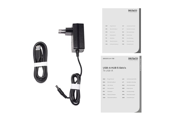 DELTACO UH-739 - Hubb - with switches, power supply included - 7 x SuperSpeed USB 3.0 - skrivbordsmodell