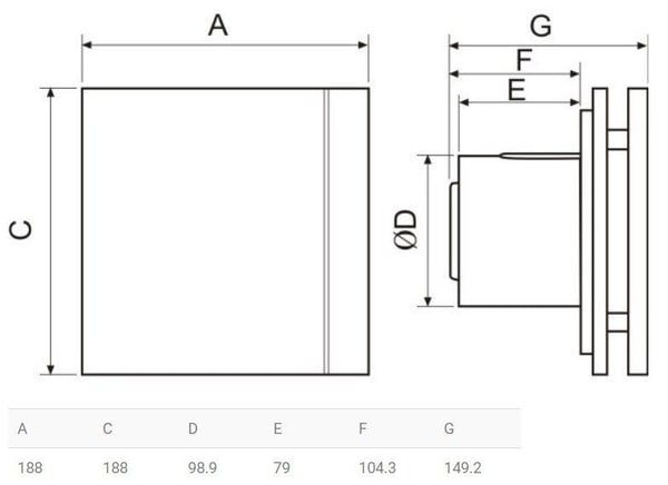 THERMEX Baderomsvifte Silent 100 CZRH Design Scandic - med timer og hydrostat - 100 mm.