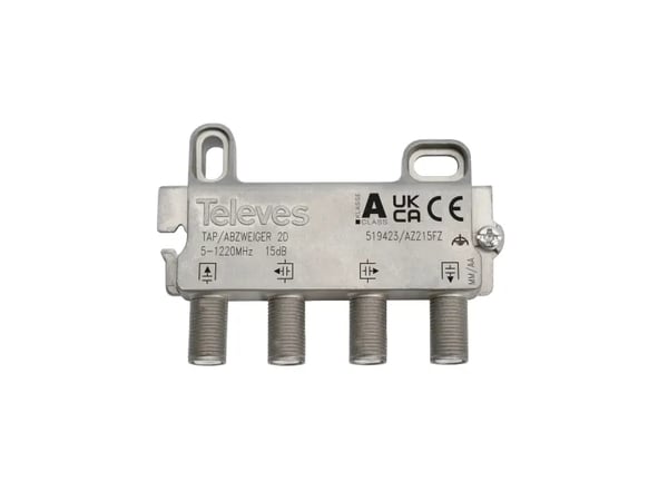 Televes 519423, Type F, Hunkjønn, 5 - 1220 MHz, Rustfritt stål, 74 mm, 18 mm