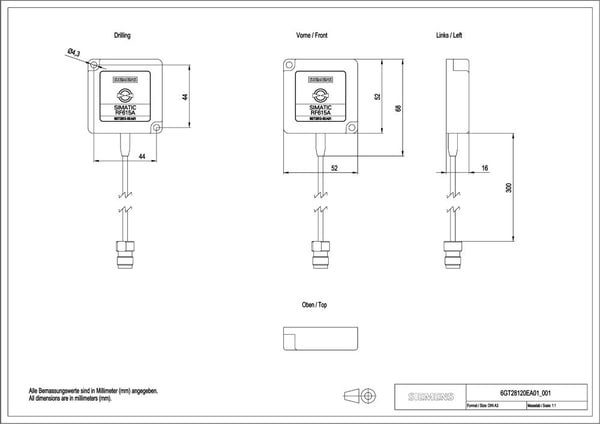 Siemens 6GT2812-0EA01 6GT28120EA01 Antenne, IP67, 0,3 m, Utomhus, REACH, 52 mm, 52 mm