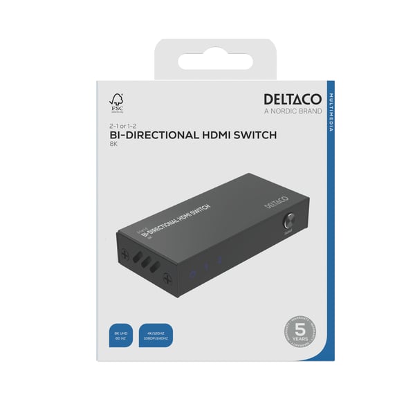 Deltaco HDMI-7052, HDMI, Musta, 60 Hz, 7680 x 4320 pikseliä, 8K Ultra HD, 65 g