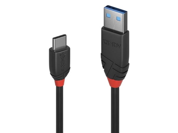 Lindy 36915, 0,5 m, USB A, USB C, USB 3.2 Gen 1 (3.1 Gen 1), 10 Gbit/sek, Sort
