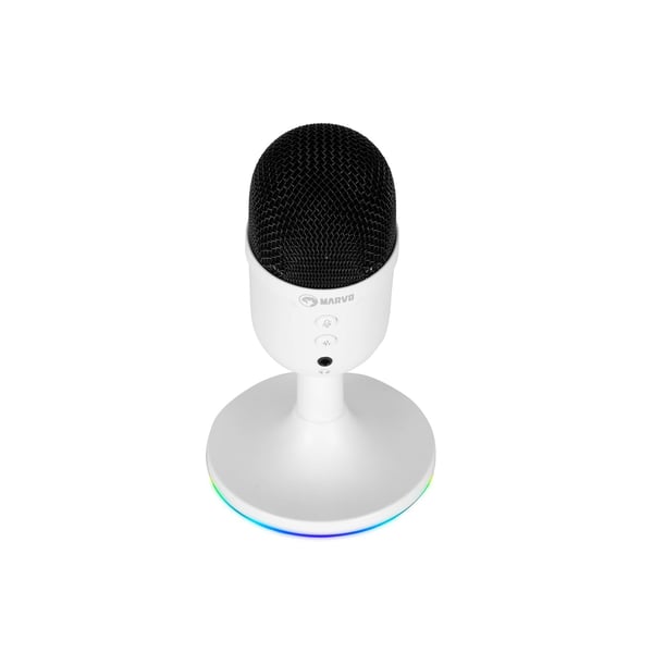 Marvo Marvo-mikrofoni, pelimikrofoni, MIC-06, valkoinen, RGB-taustavalo, kuulokeliitäntä