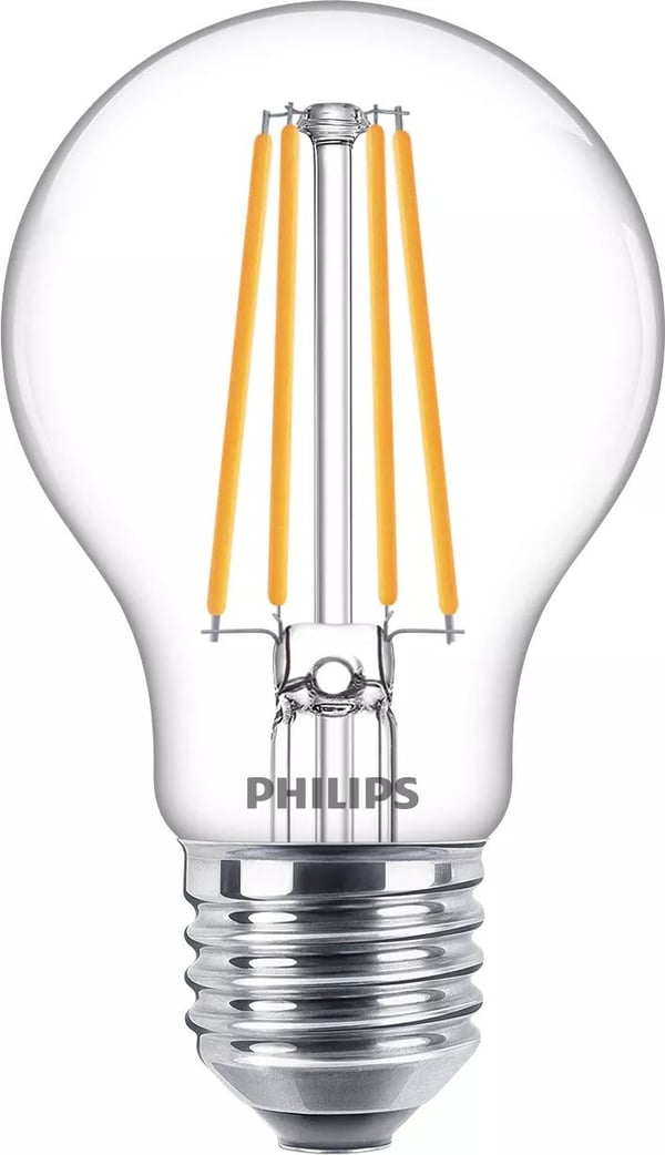 Philips - LED-filamentlyspære - form: A60 - klar finish - E27 - 8.5 W (ekvivalent 75 W) - klasse E - varmt hvitt lys - 2700 K (en pakke 3)