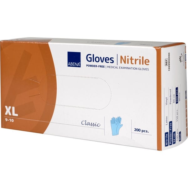 Undersøkelseshanske, ABENA Classic, XL, blå, nitril, pudderfri - (100 stk.)