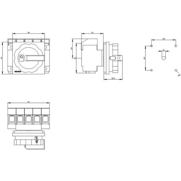 Siemens 3LD2704-2TC53, 4P, IP65, 107 mm, 131 mm, 99 mm, 126 mm