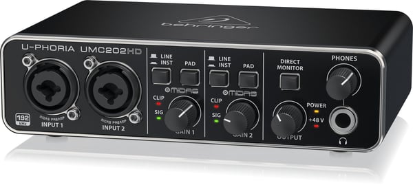Behringer UMC202HD -liitäntä äänen tallennukseen
