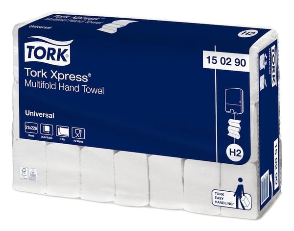 Tork Xpress H2 Multifold 2-lags håndtørk, hvite, 100 % resirkulert - (21 pakker x 226 stk./kartong)