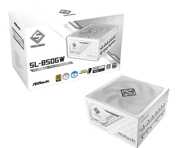 ASRock Steel Legend SL-850GW strømforsyning 850 W 80 PLUS Gold, hvit