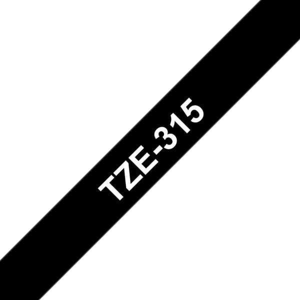 Brother TZe-315 - Standardklebemiddel - hvitt på svart - Rull (0,6 cm x 8 m) 1 kassett(er) laminert teip - for Brother PT-D210, D600, H110; P-Touch...