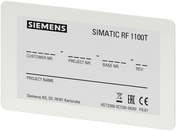 Siemens DESFire EV2-transponder for RF1000, kort, 85x54mm, 8kB, 125kHz, ISO 14443 A (6GT2300-0CC00-0AX0)