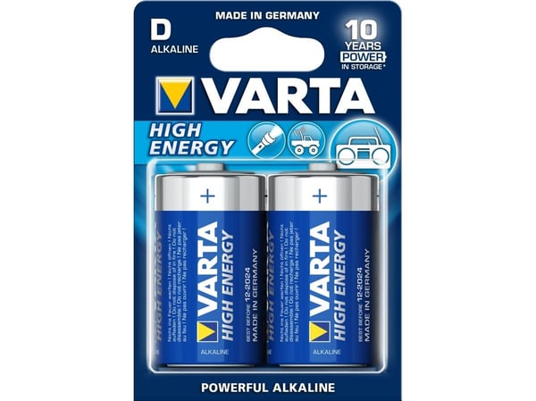 Varta LR20, Kertakäyttöinen akku, Alkali, 1,5 V, 2 kpl, 16500 mAh, Musta, Sininen