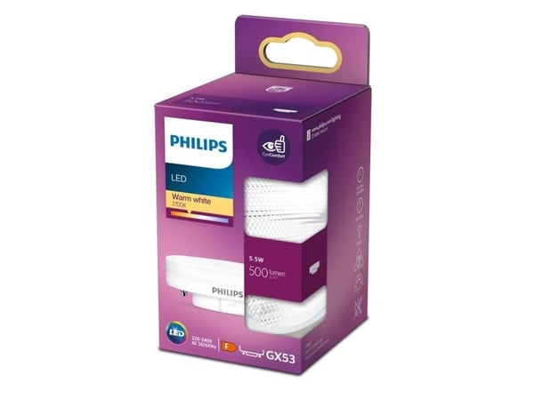 Philips - LED-spotlight - GX53 - 5.5 W - klass F - varmt vitt ljus - 2700 K
