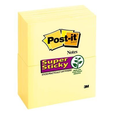 Post-it® Super Sticky Notes Canary Yellow™, 12 kpl, 76 mm x 127 mm