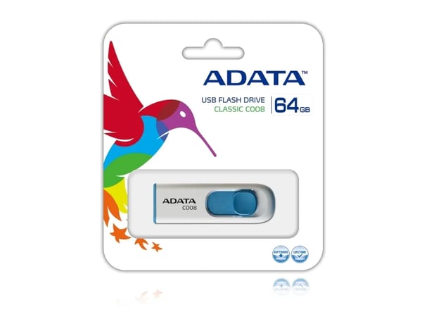 ADATA Classic Series C008 - USB-flashstasjon - 64 GB - USB 2.0 - hvit, blå
