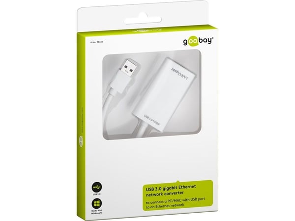 Goobay 95442, USB Type-A, RJ-45, Hankoppling, Vit, Windows 10, Windows 2000, Windows 7, Windows 8, Windows Vista, Windows XP, 1 styck