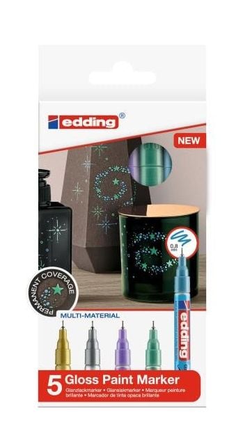 Edding 780, Guld, Metallblå, Metallgrön, Metallilila, Silver, Flerfärgad, 5 färger, Projektilspets, Rund, 0,8 mm