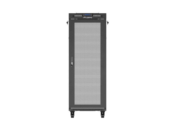 Lanberg FF01 series - Rack skap - 600 x 800, flat pack, with mesh door, LCD - med LCD-skjerm, termostat, 4 kjølevifter - fritt stående, står på gul...