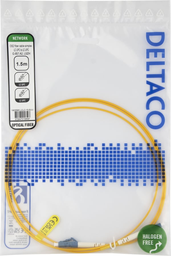 OS2 Fiberkabel, LC - LC, simplex, UPC/UPC, 1,5m
