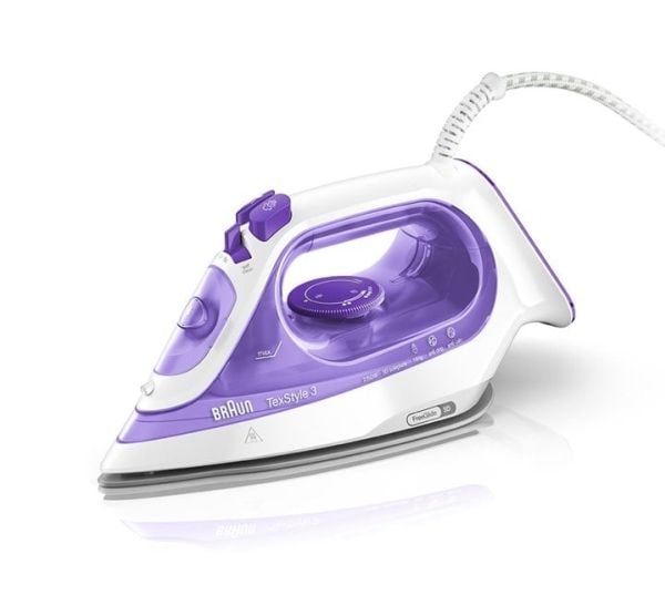 Braun TexStyle 3 SI3042VI, Höyrysilitysrauta, Keraaminen pohjalevy, 2 m, 160 g/min, Purppura, Hopea, Valkoinen, 0,27 L