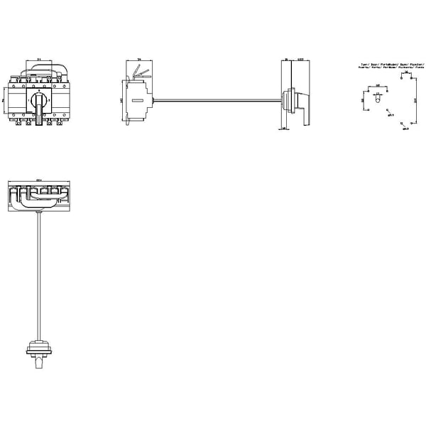 Siemens lastbryter, svart, 3-polet, 185 mm², 250 A, 690 V/AC, 3LD24187UK01, 3P, IP65, 149 mm, 315 mm, 642 mm, 234 mm