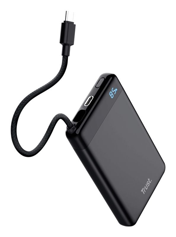TRUST Powerbank Fiera, 10000 mAh, kaapelilla, 2x USB-C, musta