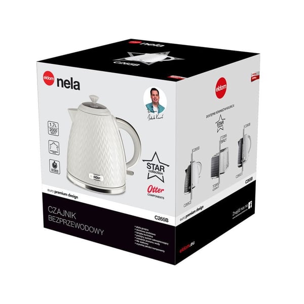 ELDOM C265B NELA, 1,7 l, 2000 W, Hvit, Vannivåindikator, Overopphetingsbeskyttelse, Trådløs
