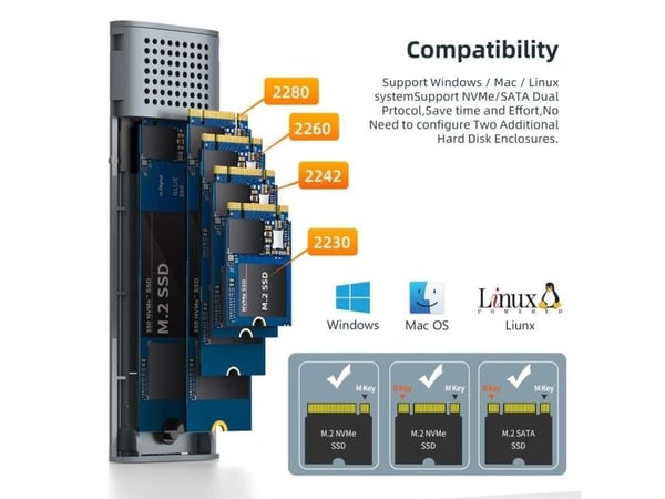 CoreParts - Förvaringslåda - verktygsfri - M.2 - M.2 Card (PCIe NVMe & SATA) - USB-C 3.2 (Gen 2) - svart