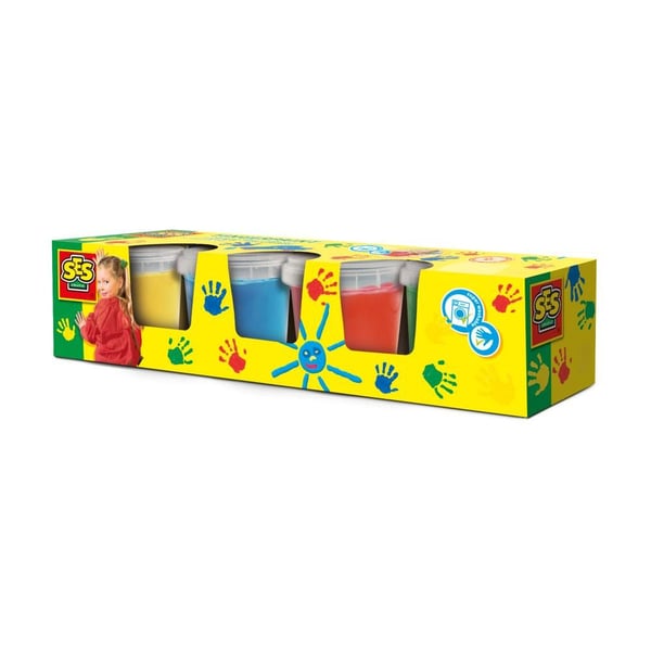 SES Creative Washable Finger Paints (Pack of 4), Sininen, Vihreä, Punainen, Keltainen, Myrkytön, Pestävä, Gluteeniton, 145 ml