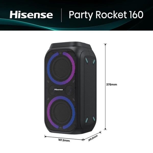 Hisense Party Rocket 160 partyhøyttaler 2.0-kanals 160 W Bluetooth, svart