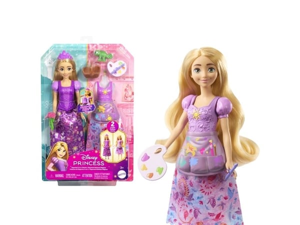 Disney Princess 2-in-1 Stories -Tähkäpää-nukke, 2 paikalleen napsautettavaa yläosaa, 2 hametta ja 9 tarviketta, Muotinukke, Naaras, 3 vuosi/vuosia,...