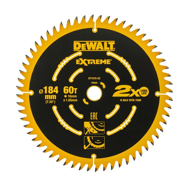 DEWALT DT1670-QZ pyörösahanterä 184 x 16 mm 60-hampainen ELITE, 1 kpl