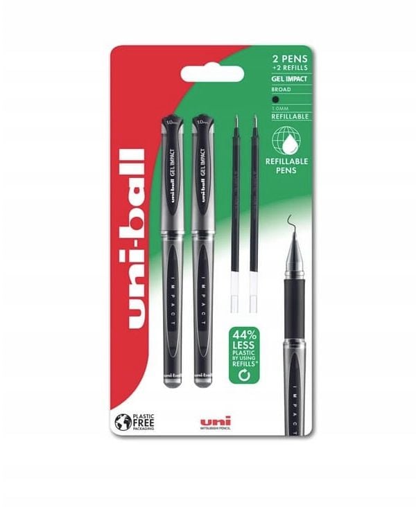 Rullepenn Uni-ball Gel Impact 153 sort - 2 stk. Gel-rullepenn, + 2 stk. refill, bredde 1,0 mm Rullepenn Uni-ball Gel Impact 153 sort - 2 stk. Gel-rullepenn, + 2 stk. refill, bredde 1,0 mm