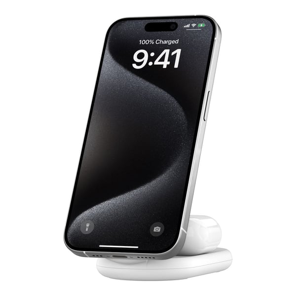 Belkin WIZ028VFWH langaton 2-in-1-laturi 15 W iPhone 12/13/14/15/16 valkoinen