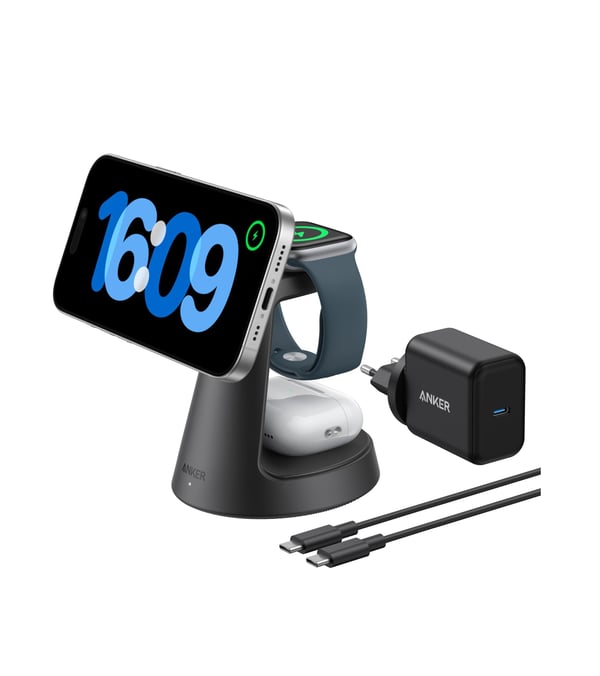 Anker MagGo, inomhus, USB, Trådlös laddning, Svart