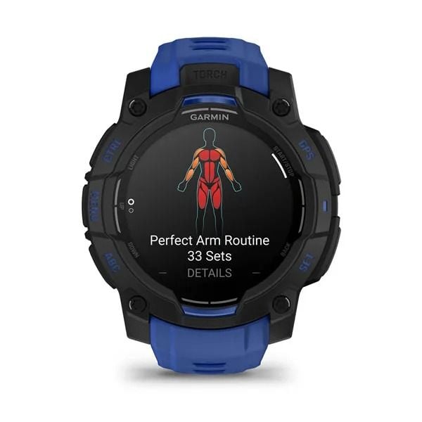 Garmin Instinct® 3 - 45 mm, AMOLED svart med utskiftbar silikonrem 22 mm Bolt Blue