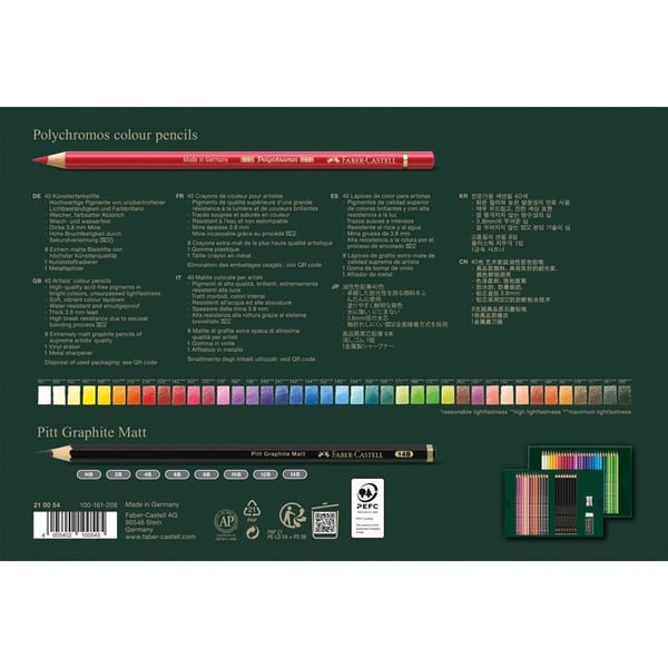 Faber-Castell Polychromos &amp; Pitt Graphite Matt blyertsats, 48 st. 210054