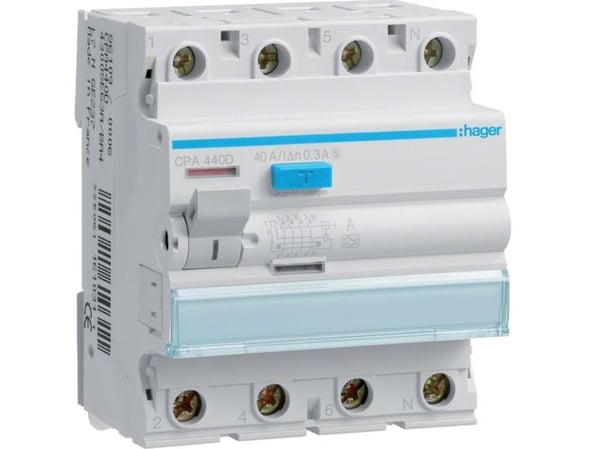 Hager CPA440D, Reststrøm enhed, tyyppi A