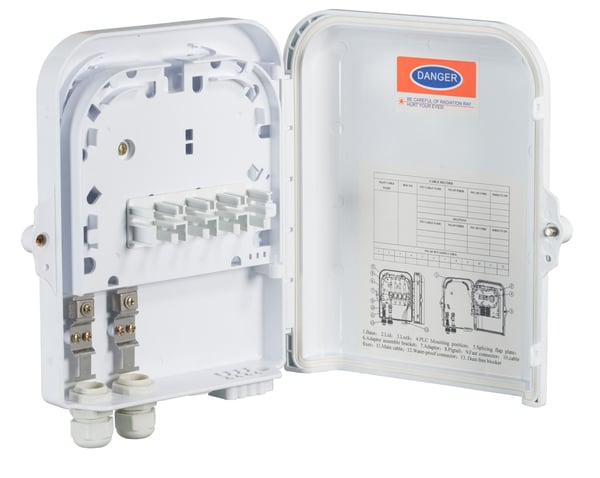FTTH IP65 koblingsboks for 8 fibre, 8 koblinger og fiberoverflødig lengdeholder (FTTH-BOX-OUT-2)