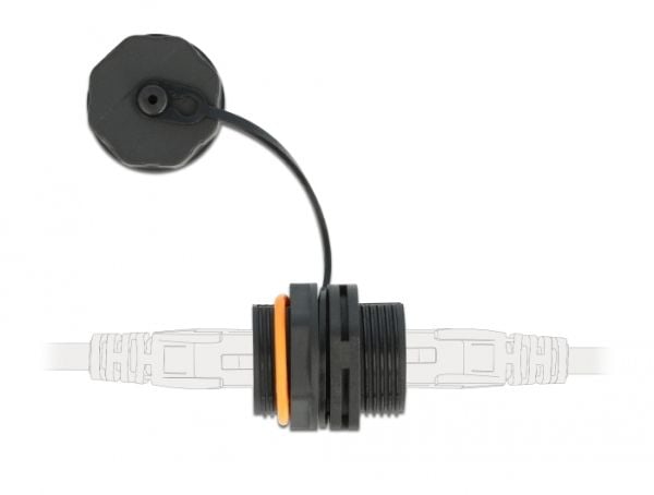 Delock - Verkkoliitin - RJ-45 (naaras) sinetöity RJ-45 (naaras) suojakorkkiin - STP - CAT 6a - ulkokäyttöön - musta, sininen