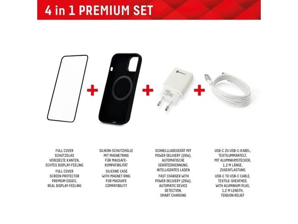 Displex Premium Set, Gjennomsiktig, Svart, Hvit, Silikon, Ripebestandig, Slagbestandig, Apple, iPhone 15 Pro Max, 244 g