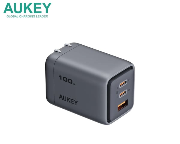 Aukey Comet Mix 3 - Strømadapter - GaN-teknologi - 100 watt - 5 A - Fast Charge (2 x USB-C, USB-type A)
