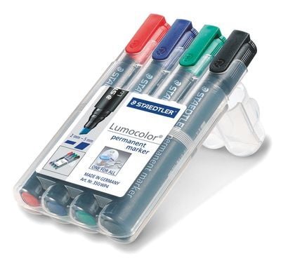 STAEDTLER Lumocolor - tussi - pysyvä - musta, punainen, sininen, vihreä - 2-5 mm (4 kpl)