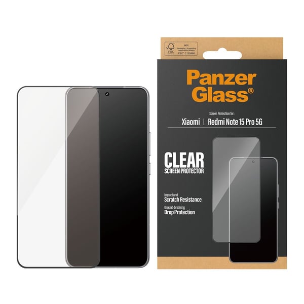 PanzerGlass ® Skjermbeskytter Xiaomi Redmi Note 15 Pro+ 5G | Ultra-Wide Fit, Xiaomi, Xiaomi - Redmi Note 15 Pro+ 5G, tørr påføring, ripebestandig, ...